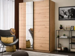Guardaroba Grande Marrone Rovere Nodi Nero Appendiabiti 2 Ripiani 145.5x217.5h cm, Apertura Scorrevole - Pasturo
