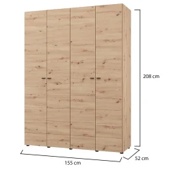 Guardaroba Grande Marrone Rovere Nodi Nero Appendiabiti 2 Ripiani 155x208h cm, 4 Vani - Soris