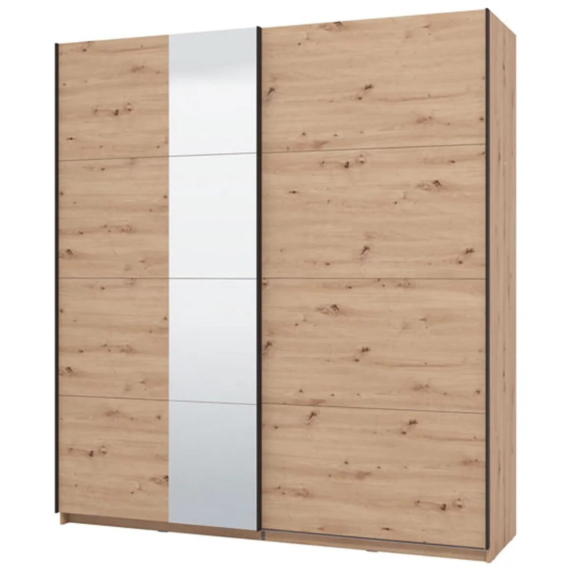 Guardaroba Grande Marrone Rovere Nodi Nero Appendiabiti 2 Ripiani 195x217.5h cm, Apertura Scorrevole - Porlezza