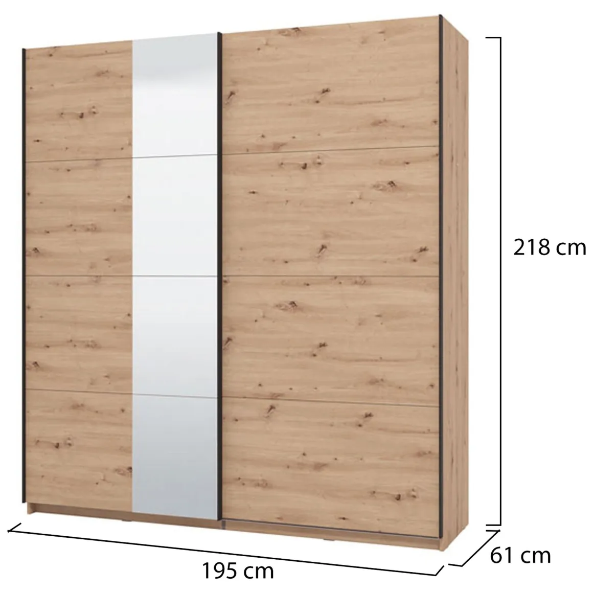 Guardaroba Grande Marrone Rovere Nodi Nero Appendiabiti 2 Ripiani 195x217.5h cm, Apertura Scorrevole - Porlezza