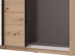 Guardaroba Grande Marrone Rovere Nodi Nero Appendiabiti 2 Ripiani 195x217.5h cm, Apertura Scorrevole - Porlezza