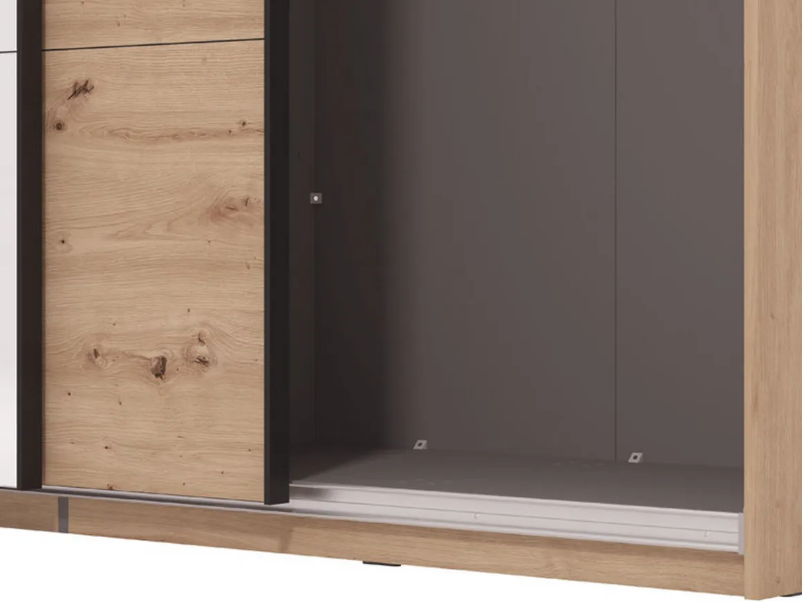 Guardaroba Grande Marrone Rovere Nodi Nero Appendiabiti 2 Ripiani 195x217.5h cm, Apertura Scorrevole - Porlezza