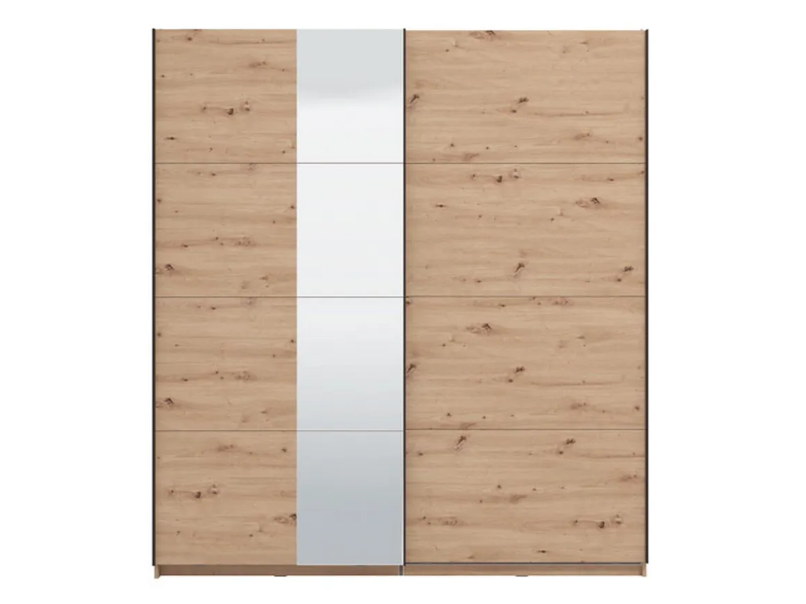 Guardaroba Grande Marrone Rovere Nodi Nero Appendiabiti 2 Ripiani 195x217.5h cm, Apertura Scorrevole - Porlezza