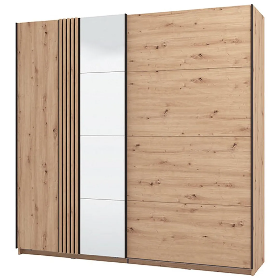 Guardaroba Grande Marrone Rovere Nodi Nero Appendiabiti 2 Ripiani 220x217.5h cm, 4 Vani - Nucetto