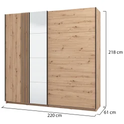 Guardaroba Grande Marrone Rovere Nodi Nero Appendiabiti 2 Ripiani 220x217.5h cm, 4 Vani - Nucetto