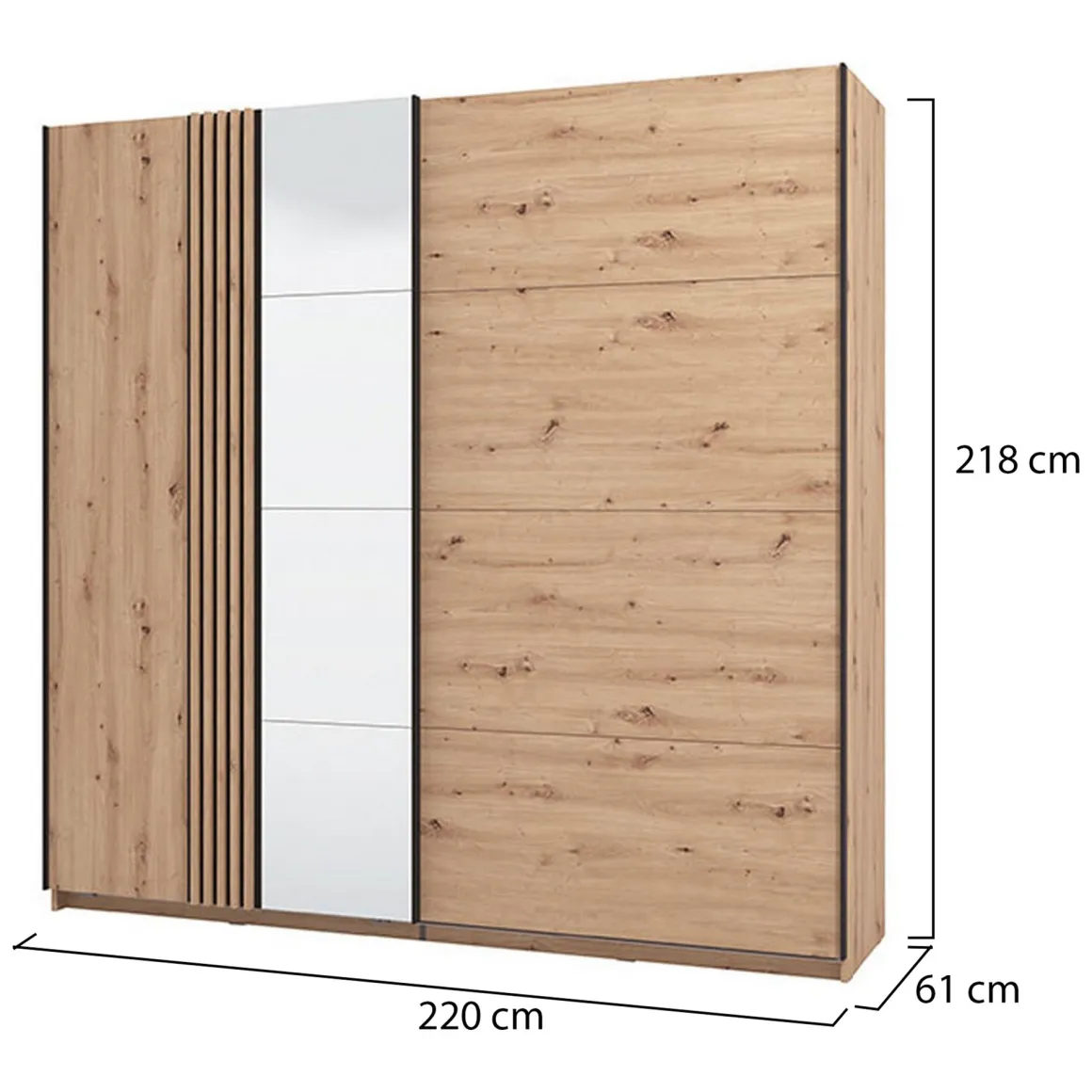 Guardaroba Grande Marrone Rovere Nodi Nero Appendiabiti 2 Ripiani 220x217.5h cm, 4 Vani - Nucetto