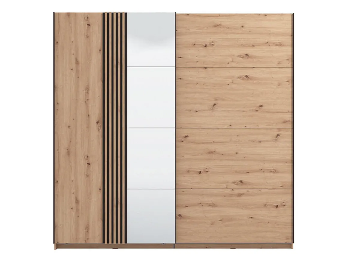 Guardaroba Grande Marrone Rovere Nodi Nero Appendiabiti 2 Ripiani 220x217.5h cm, 4 Vani - Nucetto