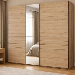Guardaroba Grande Marrone Rovere Nodi Nero Appendiabiti 2 Ripiani 245x217.5h cm, Apertura Scorrevole - Peio