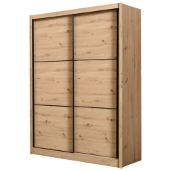 Guardaroba Grande Marrone Rovere Nodi Nero Appendiabiti 5 Ripiani 166x215.5h cm, Apertura Scorrevole - Faedis