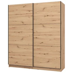 Guardaroba Grande Marrone Rovere Nodi Nero Appendiabiti 5 Ripiani 179x210h cm, Apertura Scorrevole - Cerchio