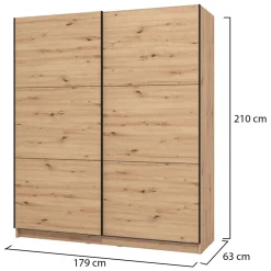 Altri Guardaroba > Dmora Guardaroba Grande Marrone Rovere Nodi Nero Appendiabiti 5 Ripiani 179x210h cm, Apertura Scorrevole - Verzino Nero, Marrone Rovere Nodi