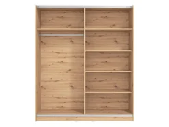 Altri Guardaroba > Dmora Guardaroba Grande Marrone Rovere Nodi Nero Appendiabiti 5 Ripiani 179x210h cm, Apertura Scorrevole - Verzino Nero, Marrone Rovere Nodi