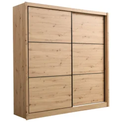 Guardaroba Grande Marrone Rovere Nodi Nero Appendiabiti 5 Ripiani 213x215.5h cm, Apertura Scorrevole - Dugnano