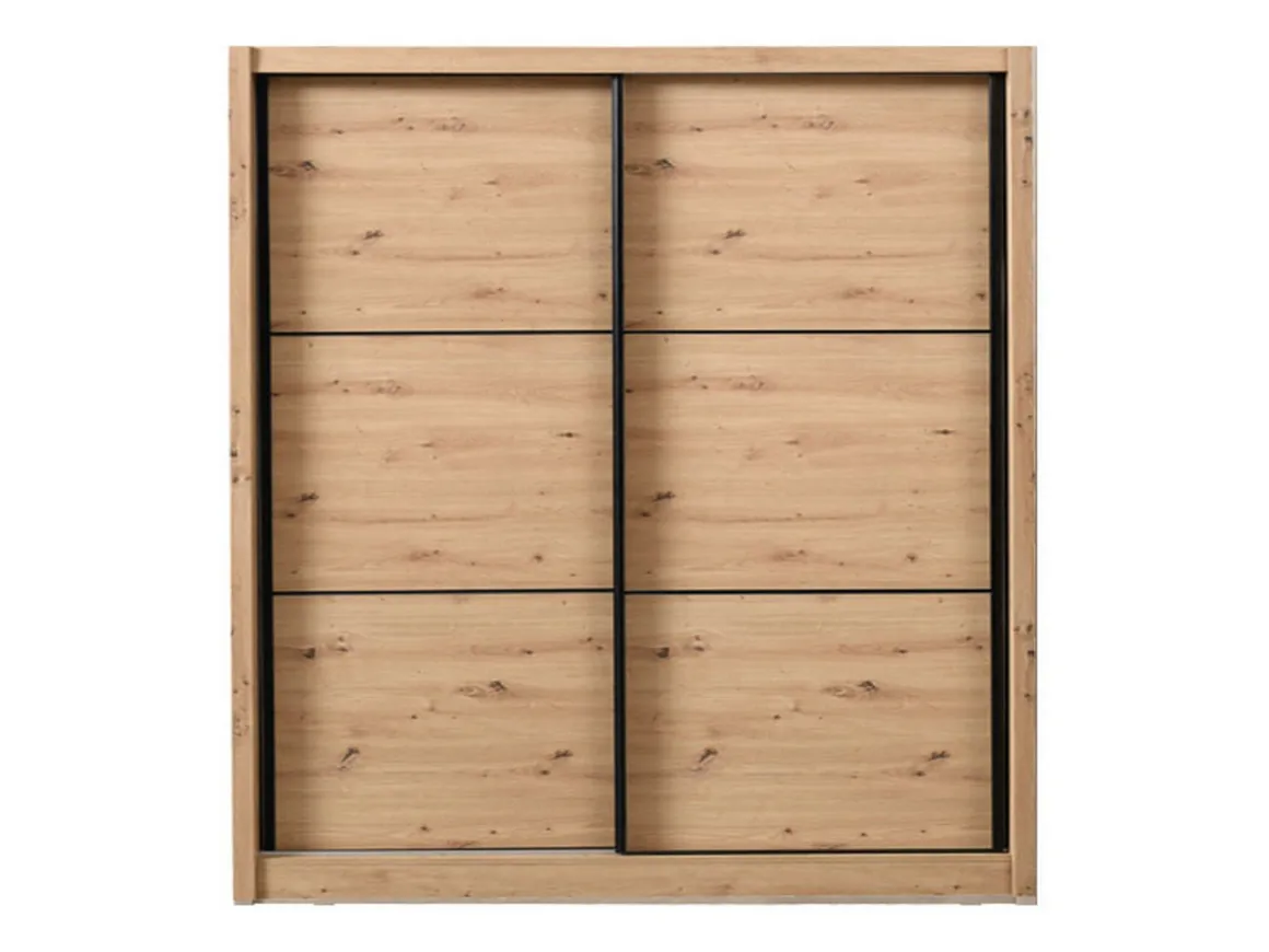 Guardaroba Grande Marrone Rovere Nodi Nero Appendiabiti 5 Ripiani 213x215.5h cm, Apertura Scorrevole - Dugnano