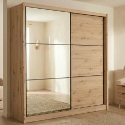 Guardaroba Grande Marrone Rovere Nodi Nero Appendiabiti 5 Ripiani 213x215.5h cm, Apertura Scorrevole - Pelago