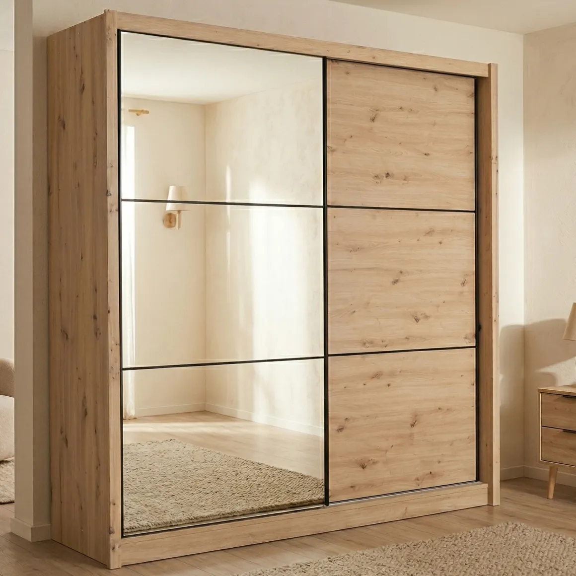 Guardaroba Grande Marrone Rovere Nodi Nero Appendiabiti 5 Ripiani 213x215.5h cm, Apertura Scorrevole - Pelago