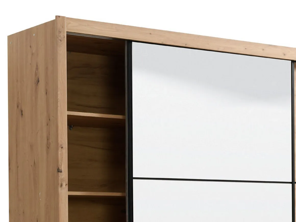 Guardaroba Grande Marrone Rovere Nodi Nero Appendiabiti 5 Ripiani 213x215.5h cm, Apertura Scorrevole - Pelago