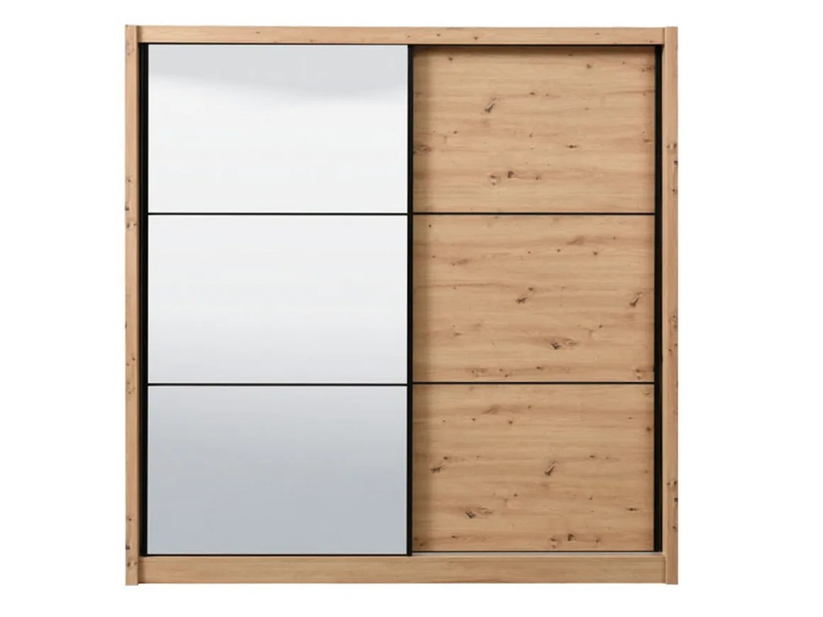 Guardaroba Grande Marrone Rovere Nodi Nero Appendiabiti 5 Ripiani 213x215.5h cm, Apertura Scorrevole - Pelago