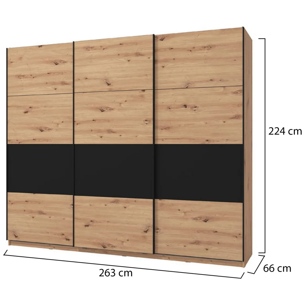 Guardaroba Grande Marrone Rovere Nodi Nero Appendiabiti 6 Ripiani 262.5x224h cm, Apertura Scorrevole - Miggiano