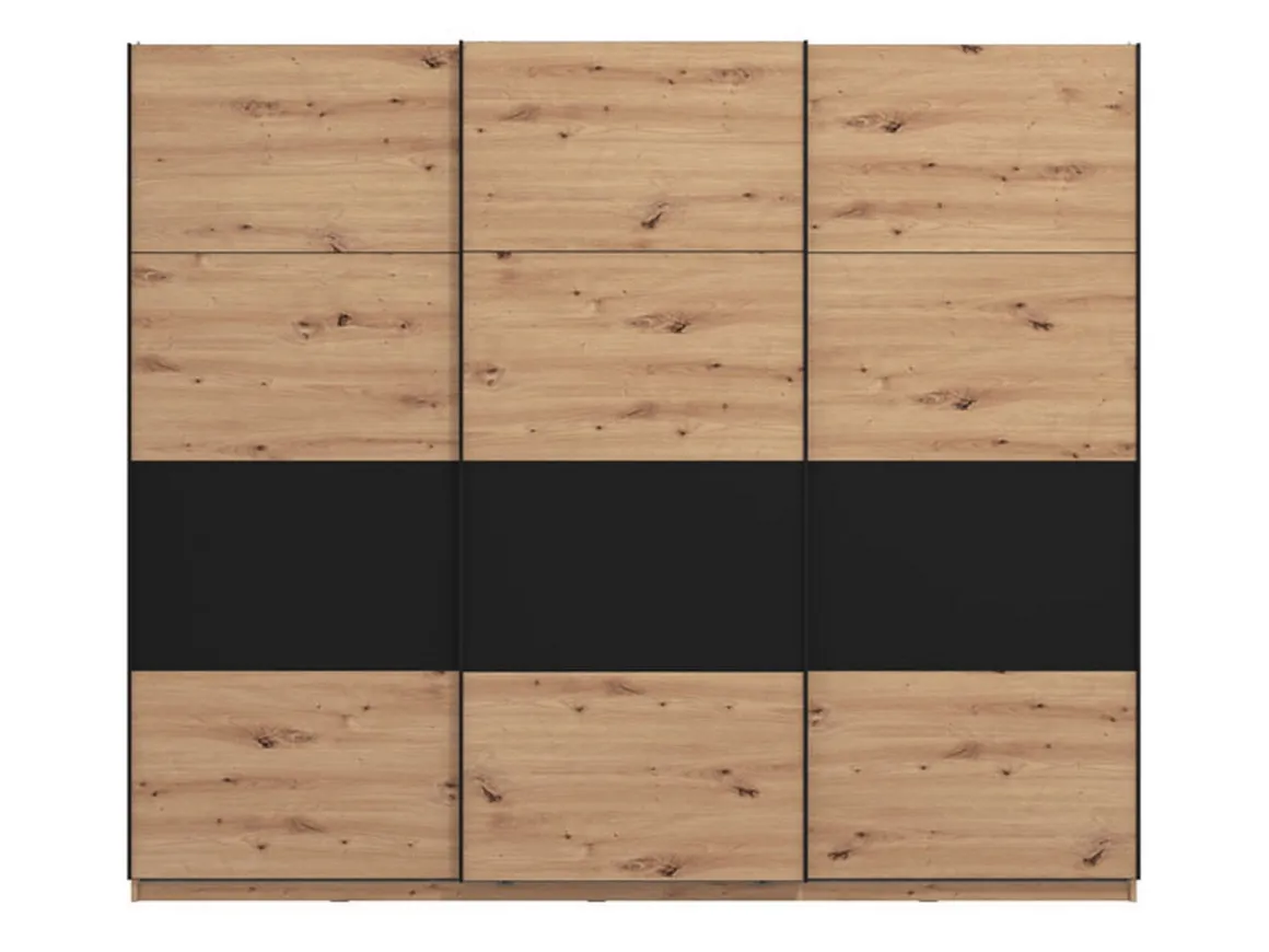 Guardaroba Grande Marrone Rovere Nodi Nero Appendiabiti 6 Ripiani 262.5x224h cm, Apertura Scorrevole - Miggiano