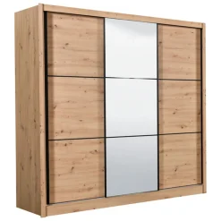 Guardaroba Grande Marrone Rovere Nodi Nero Appendiabiti 8 Ripiani 242x215.5h cm, Apertura Scorrevole - Marasino