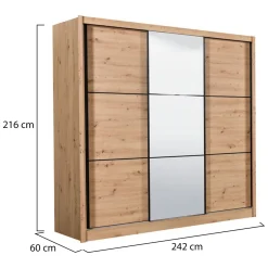 Altri Guardaroba > Dmora Guardaroba Grande Marrone Rovere Nodi Nero Rovere Nodi 3 Ripiani Appendiabiti 93x210.5h cm, Apertura Battente - Vimercati Nero Rovere Nodi, Marrone Rovere Nodi
