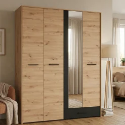 Altri Guardaroba > Dmora Guardaroba Grande Marrone Rovere Nodi Trasparente Appendiabiti 8 Ripiani 217x210h cm, Apertura Scorrevole - Soncino Trasparente, Marrone Rovere Nodi