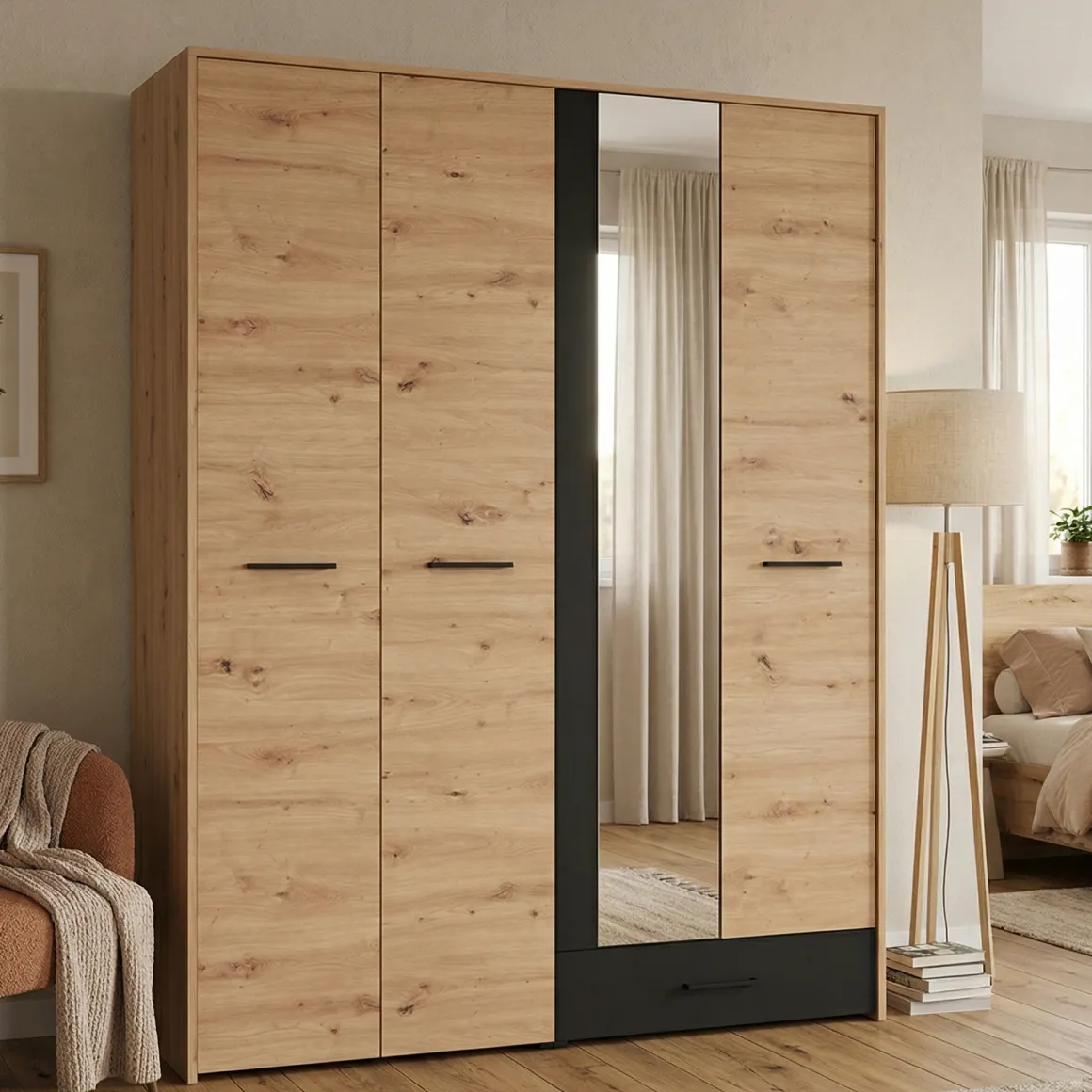 Altri Guardaroba > Dmora Guardaroba Grande Marrone Rovere Nodi Trasparente Appendiabiti 8 Ripiani 217x210h cm, Apertura Scorrevole - Soncino Trasparente, Marrone Rovere Nodi
