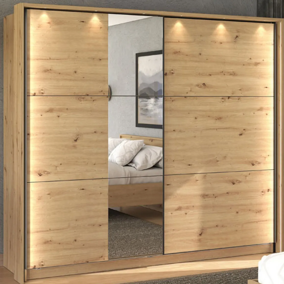Guardaroba Grande Marrone Rovere Nodi Trasparente Appendiabiti 8 Ripiani 236.5x210h cm, Apertura Scorrevole - Sorgono