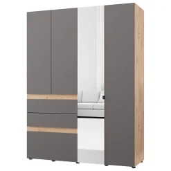 Guardaroba Grande Nero Antracite Marrone 3 Ripiani 3 Cassetti 155x208h cm, Appendiabiti - Ushuaia