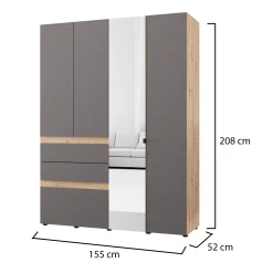 Guardaroba Grande Nero Antracite Marrone 3 Ripiani 3 Cassetti 155x208h cm, Appendiabiti - Ushuaia