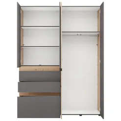 Guardaroba Grande Nero Antracite Marrone 3 Ripiani 3 Cassetti 155x208h cm, Appendiabiti - Ushuaia