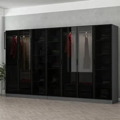 Altri Guardaroba > Dmora Guardaroba Grande Nero Antracite Nero Fume Appendiabiti 6 Ripiani 225x210h cm, 5 Ante - Sinibalda Nero Fume, Nero Antracite