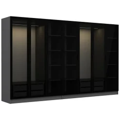 Guardaroba Grande Nero Antracite Nero Fume Appendiabiti 14 Ripiani 315x210h cm, 7 Ante - Prunettos