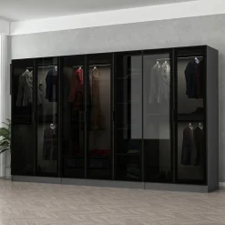 Altri Guardaroba > Dmora Guardaroba Grande Nero Antracite Trasparente Appendiabiti 8 Ripiani 217x210h cm, Apertura Scorrevole - Soncino Trasparente, Nero Antracite