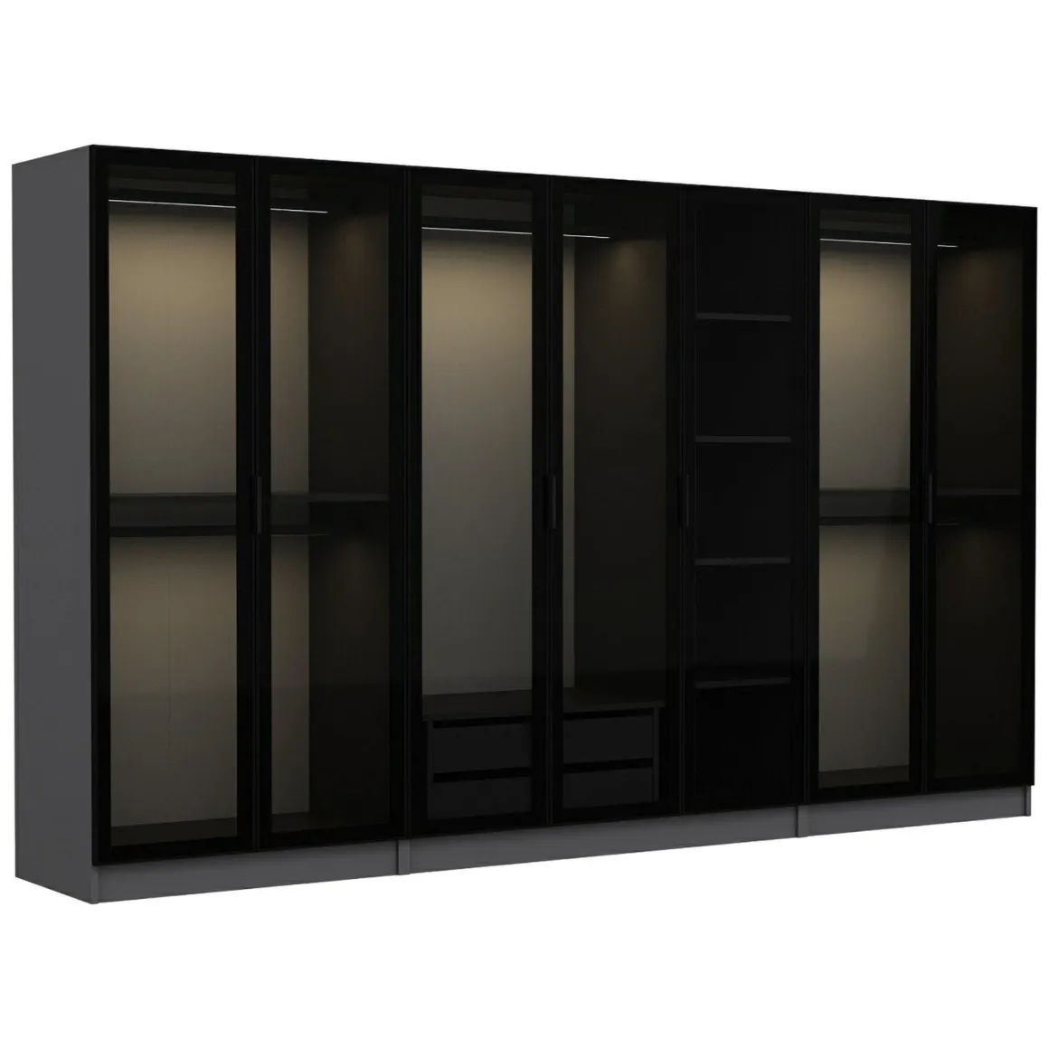 Altri Guardaroba > Dmora Guardaroba Grande Nero Antracite Trasparente Appendiabiti 8 Ripiani 217x210h cm, Apertura Scorrevole - Soncino Trasparente, Nero Antracite