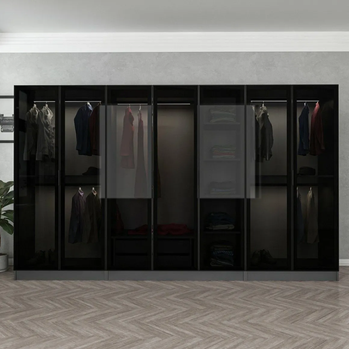 Altri Guardaroba > Dmora Guardaroba Grande Nero Antracite Trasparente Appendiabiti 8 Ripiani 217x210h cm, Apertura Scorrevole - Soncino Trasparente, Nero Antracite