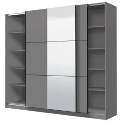 Guardaroba Grande Nero Antracite Trasparente Appendiabiti 8 Ripiani 236.5x210h cm, Apertura Scorrevole - Sorgono