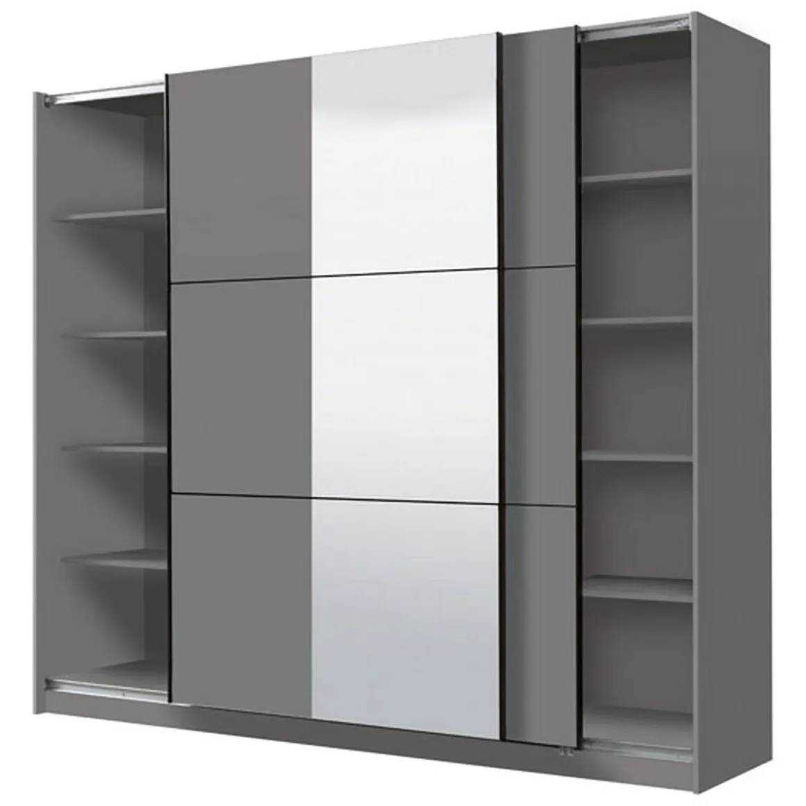 Guardaroba Grande Nero Antracite Trasparente Appendiabiti 8 Ripiani 236.5x210h cm, Apertura Scorrevole - Sorgono