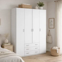 Altri Guardaroba > Dmora Guardaroba grande salvaspazio bianco e rovere 84x205h cm - Anzino Marrone, Bianco Rovere