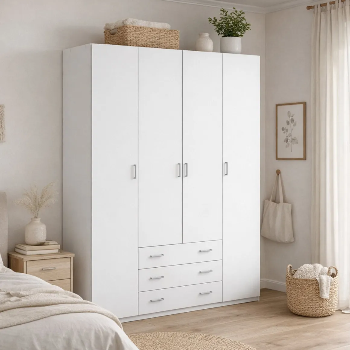 Altri Guardaroba > Dmora Guardaroba grande salvaspazio bianco e rovere 84x205h cm - Anzino Marrone, Bianco Rovere