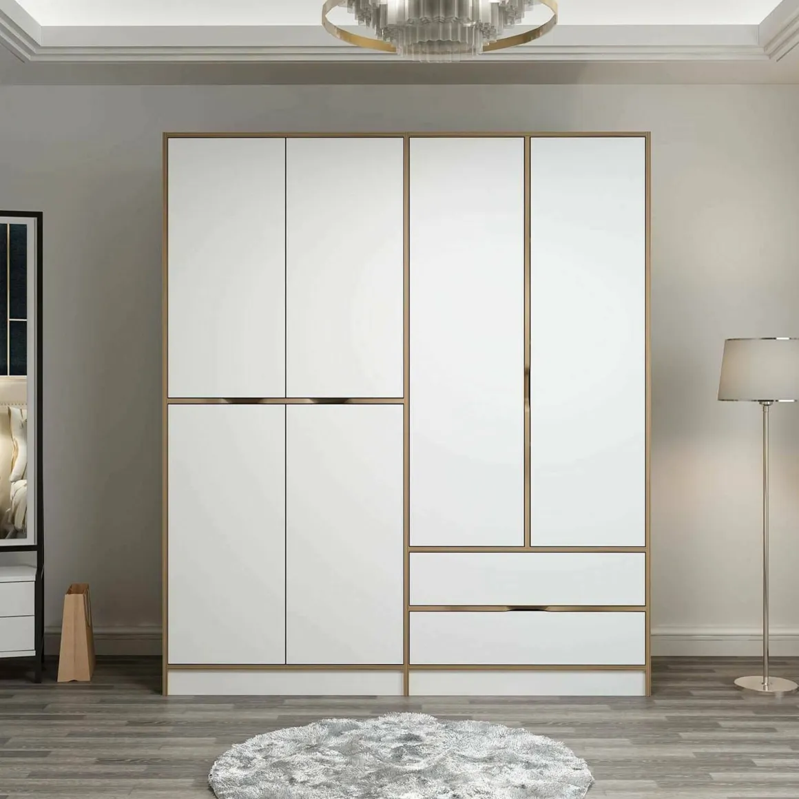 Guardaroba in legno bianco e oro 185x208h cm - Odalys
