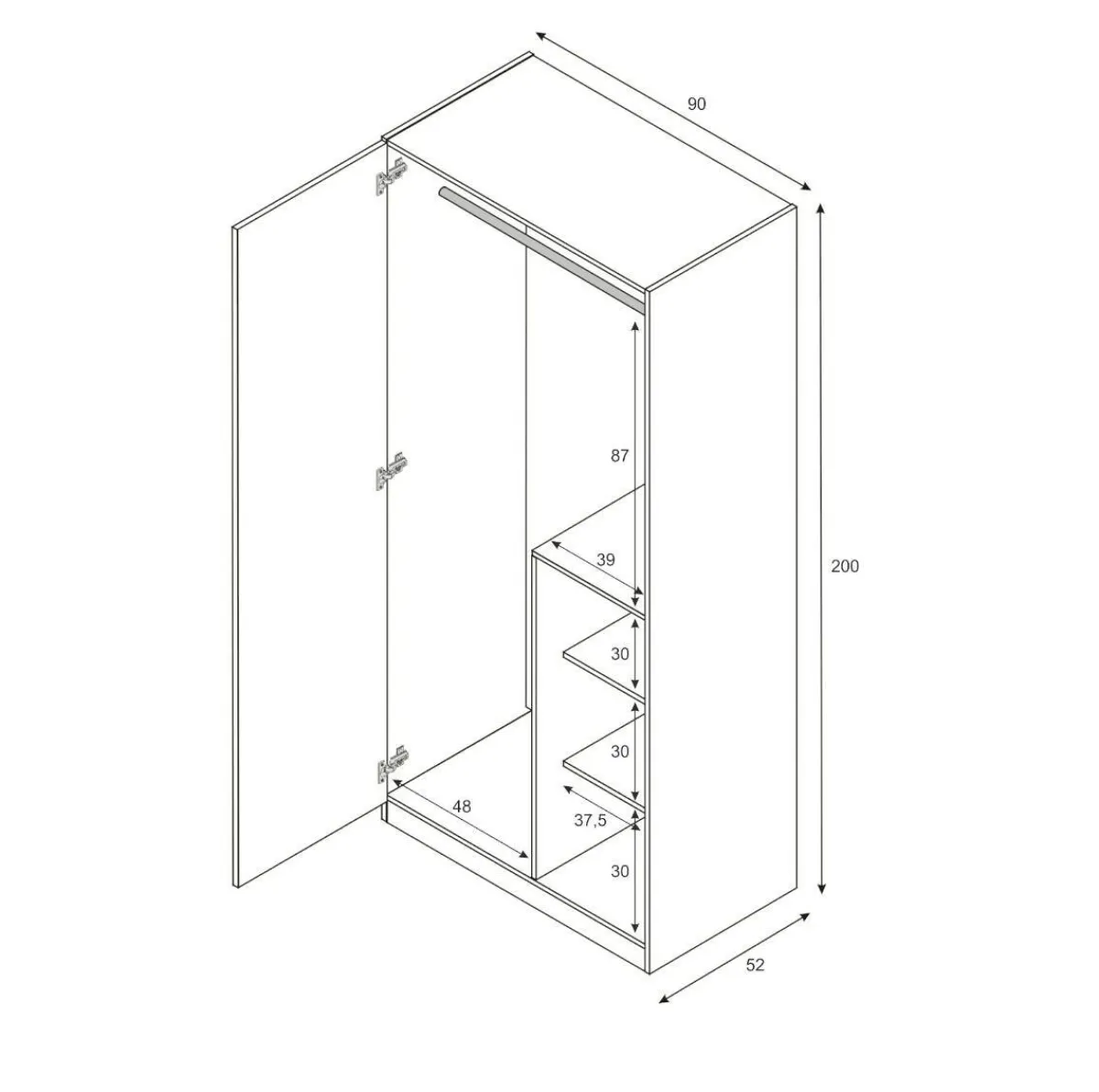 Guardaroba 3 Ante|Camera Da Letto > Dmora Guardaroba in legno grigio e cemento 90x200h cm - Aronia Grigio, Grigio Cemento