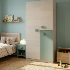 Guardaroba in legno grigio e verde acqua 90x200h cm - Aronia