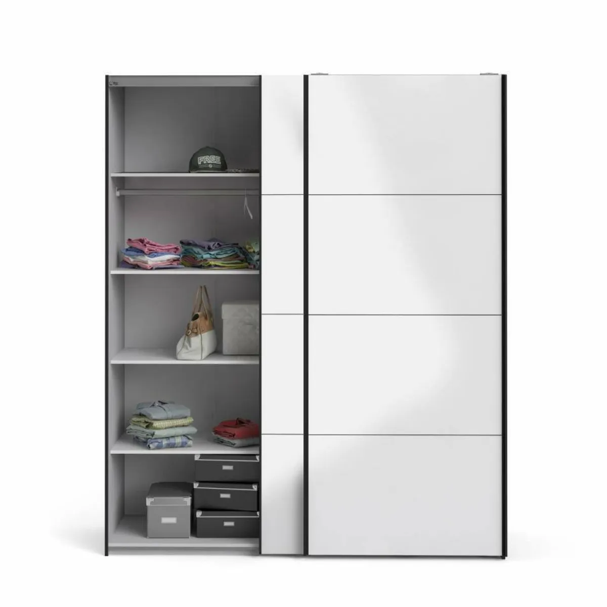Guardaroba 2 Ante > Dmora Guardaroba in legno nero e bianco lucido 182x220h cm - Paeng Bianco, Nero Lucido