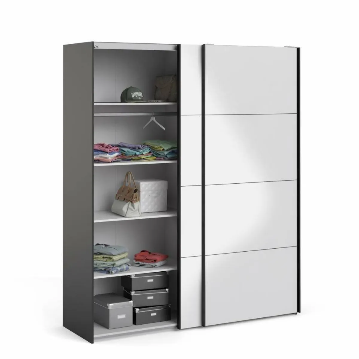Guardaroba 2 Ante > Dmora Guardaroba in legno nero e bianco lucido 182x220h cm - Paeng Bianco, Nero Lucido