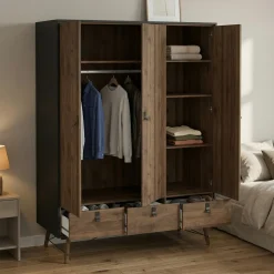 Guardaroba in legno nero e noce 150x200h cm - Virgil