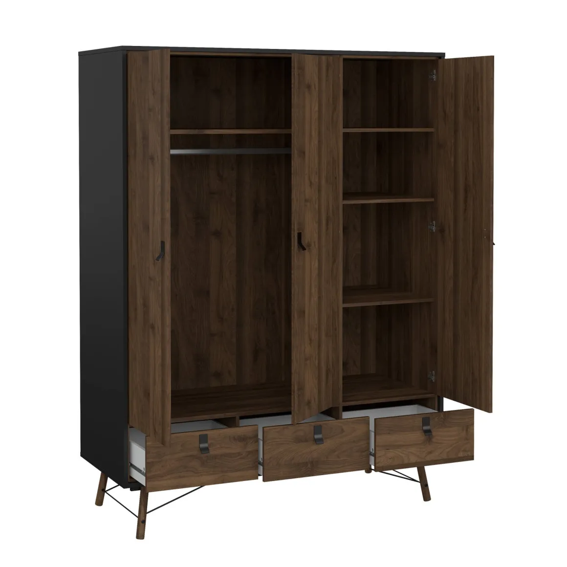 Guardaroba in legno nero e noce 150x200h cm - Virgil