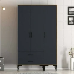 Guardaroba 3 Ante|Camera Da Letto > Dmora Guardaroba in legno noce e antracite 120x200h cm - Phyan Nero Antracite, Marrone Noce