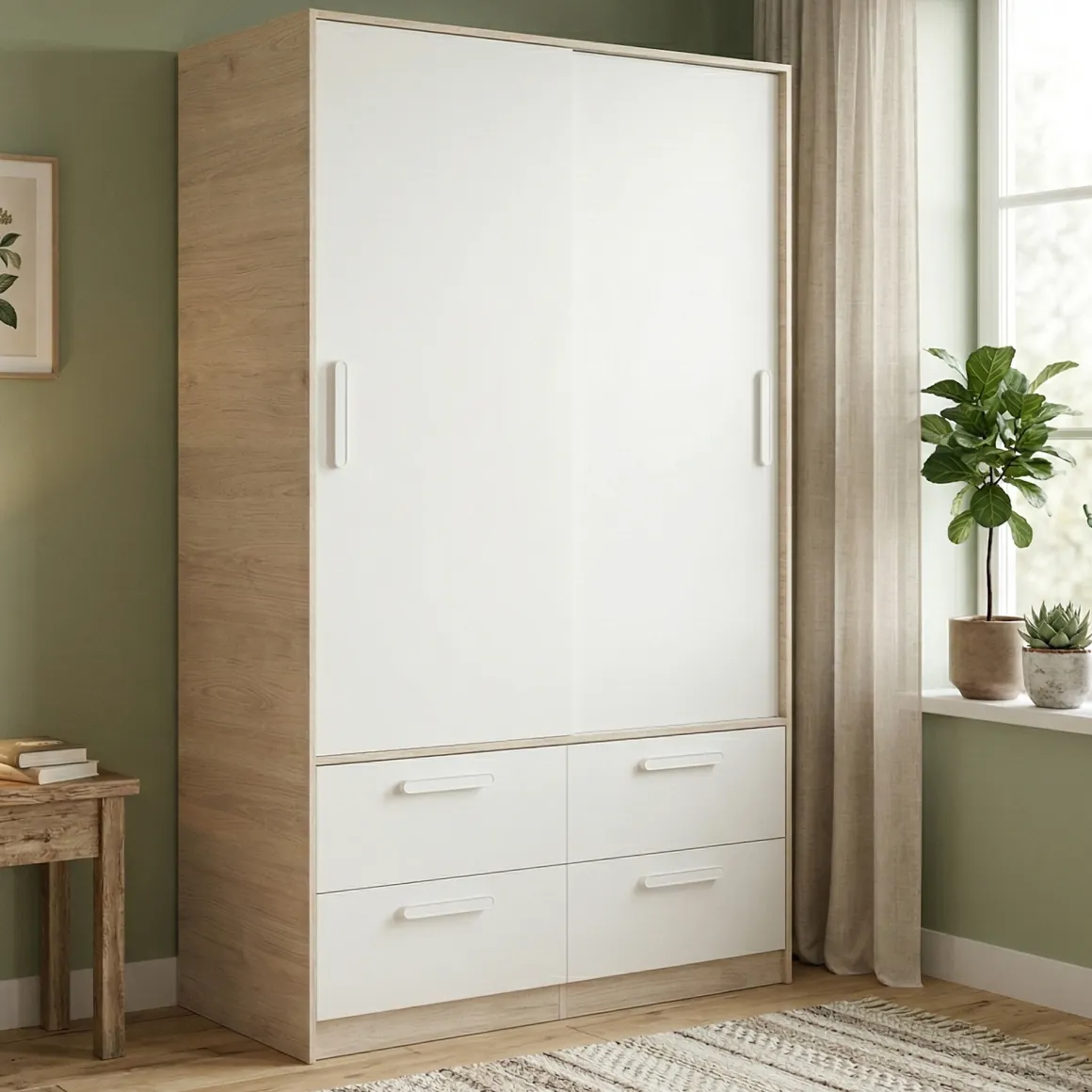 Guardaroba 3 Ante|Camera Da Letto > Dmora Guardaroba salvaspazio bianco e rovere 121x184h cm - Astru Marrone, Bianco Rovere